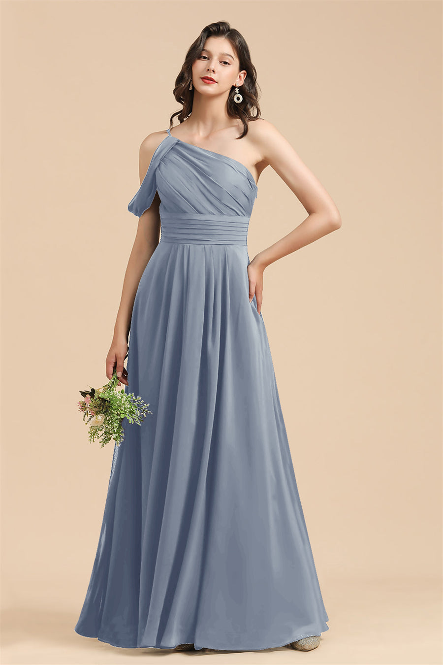 New Arrival Black Ein Schulter A Linie Long Bridesmaid Dress