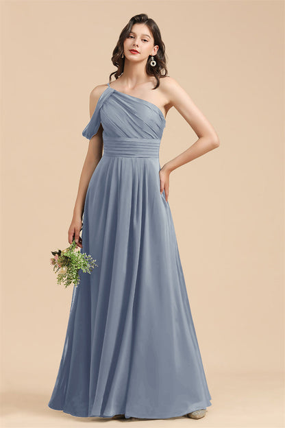 New Arrival Black Ein Schulter A Linie Long Bridesmaid Dress