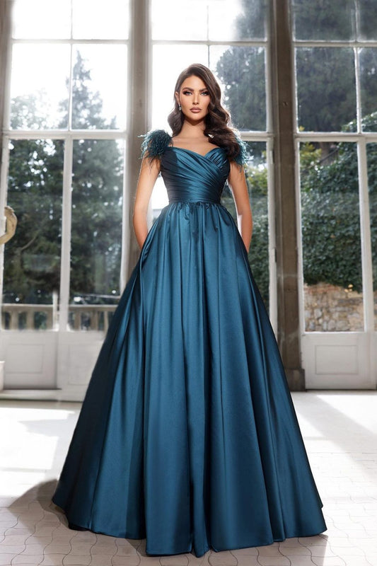 Abendkleid mit Quasten, dunkelmarineblau, herzförmig, schulterfrei