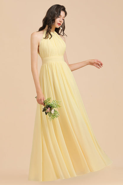 Neckholder Ärmellos Daffodil Chiffon Bridesmaid Dress with Rüschen