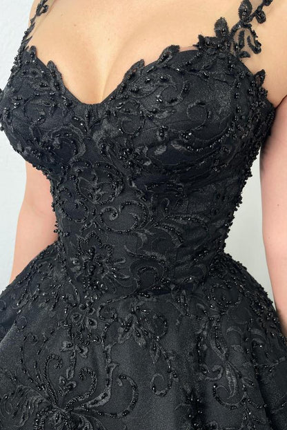 Hochzeitskleid Schwarz  A-Linie Brautkleid mit Spitze