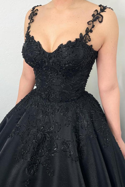 Hochzeitskleid Schwarz  A-Linie Brautkleid mit Spitze