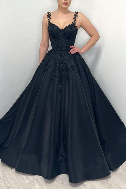 Hochzeitskleid Schwarz  A-Linie Brautkleid mit Spitze