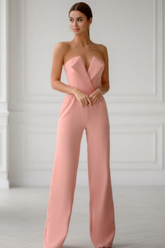 Rosa Sexy trägerloser ärmelloser Damen-Jumpsuit mit V-Ausschnitt