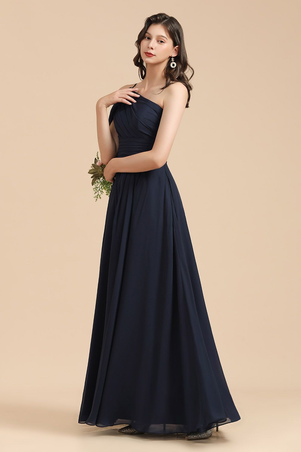 New Arrival Black Ein Schulter A Linie Long Bridesmaid Dress