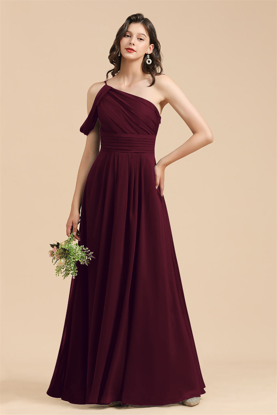 New Arrival Black Ein Schulter A Linie Long Bridesmaid Dress