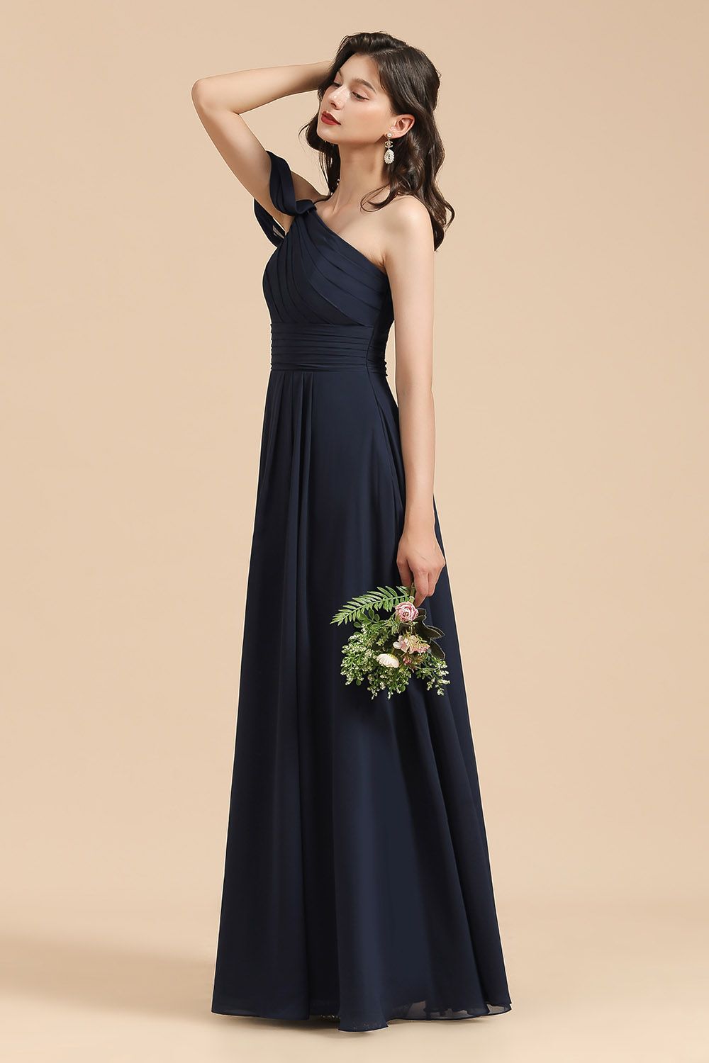 New Arrival Black Ein Schulter A Linie Long Bridesmaid Dress