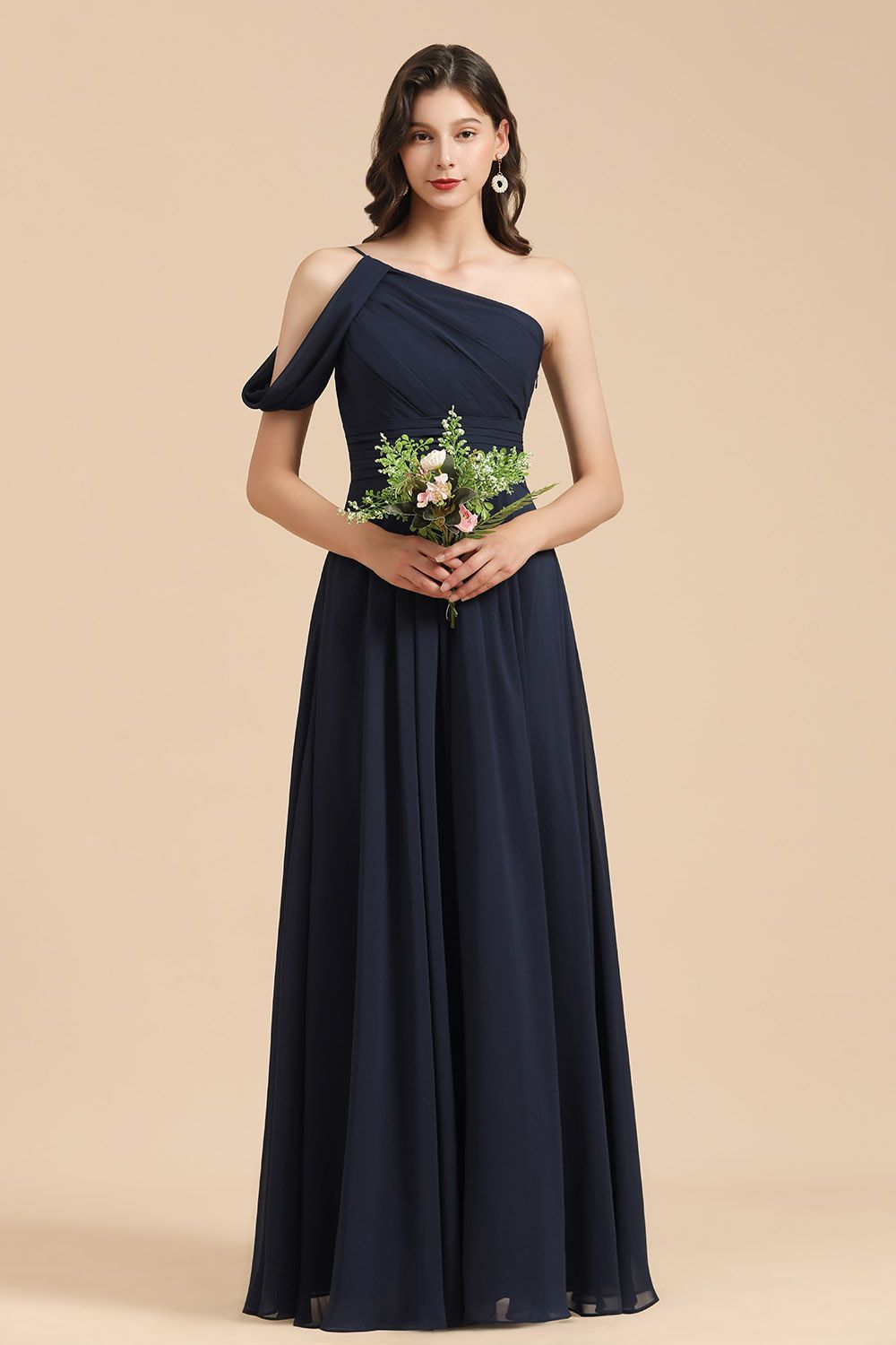 New Arrival Black Ein Schulter A Linie Long Bridesmaid Dress