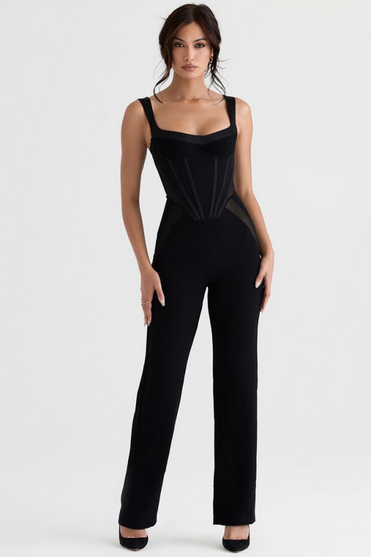 Schwarzer Street-Jumpsuit mit Spaghettiträgern und hoher Taille