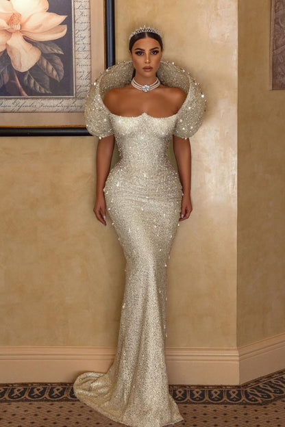 White wedding dress mermaid wedding dresses with glitter