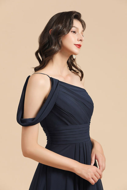 New Arrival Black Ein Schulter A Linie Long Bridesmaid Dress