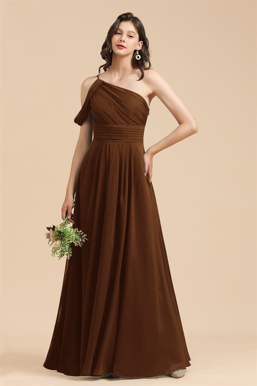 New Arrival Black Ein Schulter A Linie Long Bridesmaid Dress