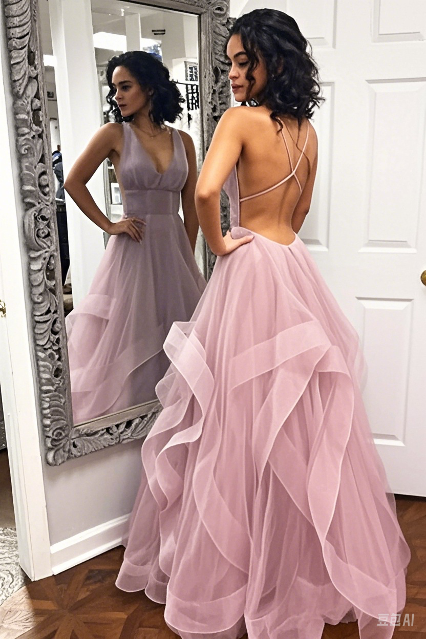 Sleeveless V-neck prom dress long pink