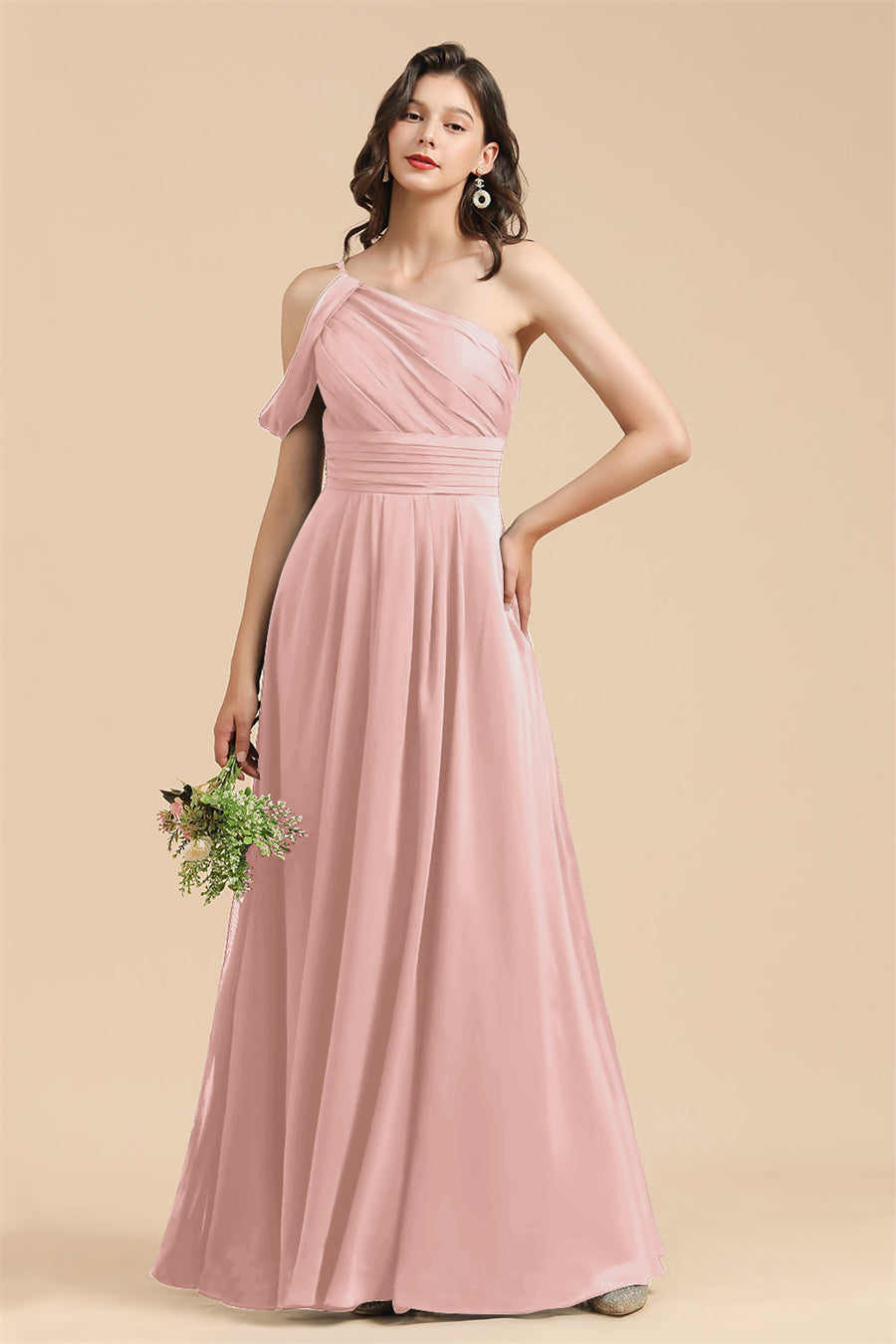 New Arrival Black Ein Schulter A Linie Long Bridesmaid Dress