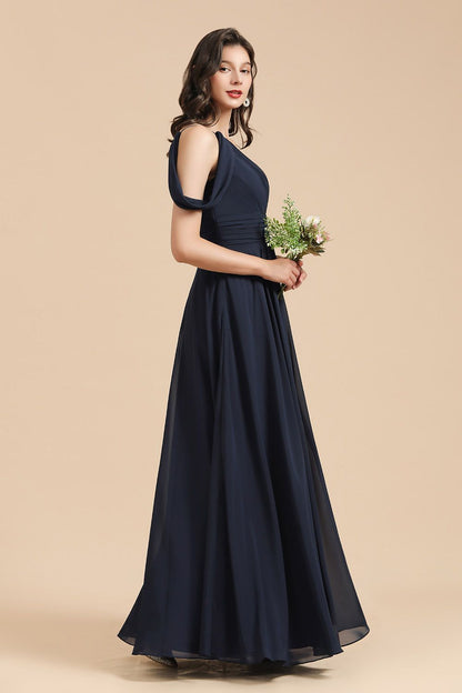 New Arrival Black Ein Schulter A Linie Long Bridesmaid Dress