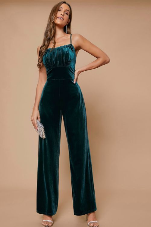 Jumpsuits für Damen, ärmellos, gerüschte Brust, Samt-Cami-Jumpsuit, Strampler für Damen