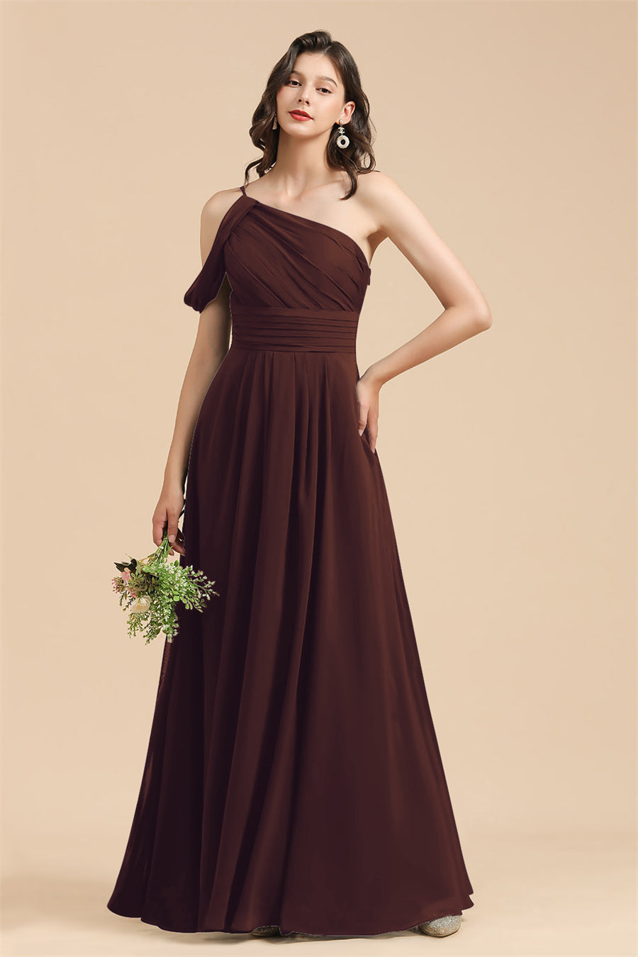 New Arrival Black Ein Schulter A Linie Long Bridesmaid Dress