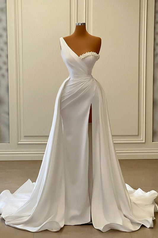 Evening Dresses White Long Prom Dresses with Slit