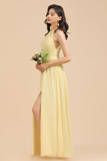 Neckholder Ärmellos Daffodil Chiffon Bridesmaid Dress with Rüschen